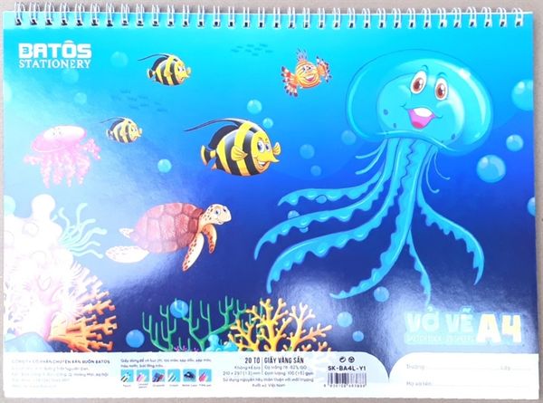 Vở Vẽ Lò Xo A4 Batos Đl100gsm (20 Tờ) Chính Hãng - Có Tại Hiệu Sách Mai