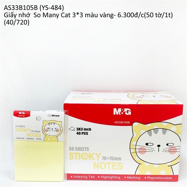 Giấy Nhớ So Many Cat 3*3 15 Màu Vàng Ys-484 (As33B105B) (50 Tờ/1T) Có Tại Hiệu Sách Mai Hãng M&G