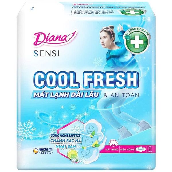 Băng vệ sinh DIANA siêu thấm Cool Fresh siêu mỏng cánh gói 8 miếng ( Bịch 48 gói
