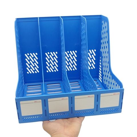 Giá tài liệu nhựa cứng 4 ngăn đứng màu xanh Deli W9846-XD (1/12/36)