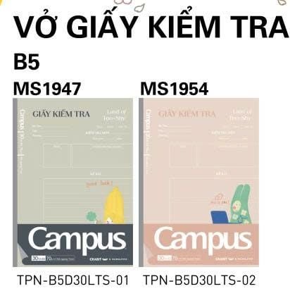 Vở giấy kiểm tra kẻ ngang B5 Campus Land of too Shy 30 tờ đôi ĐL70gsm (10/80)