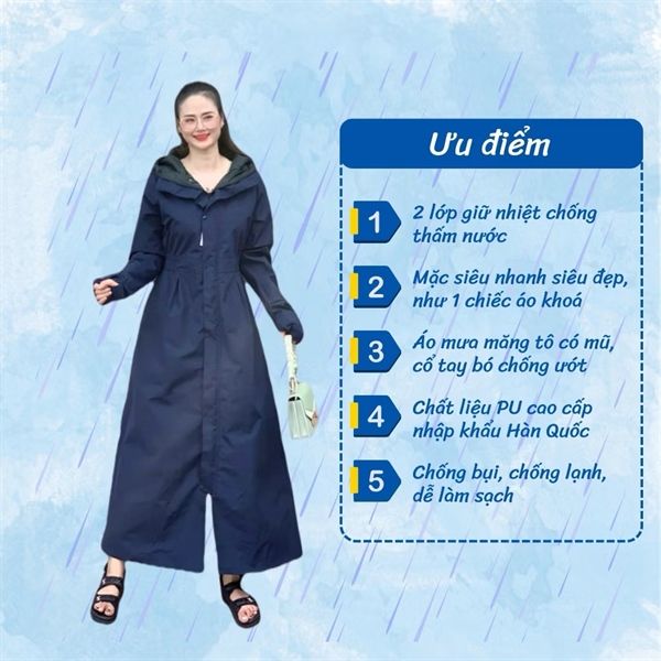 Áo mưa măng tô vải PU + lớp lót bên trong Tuấn Phong 52A