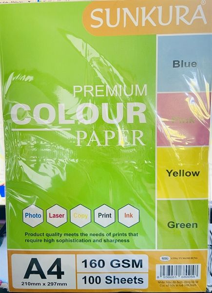 Bìa màu A4 Sunkura (210x297mm) DL160g (100 tờ/tập)
