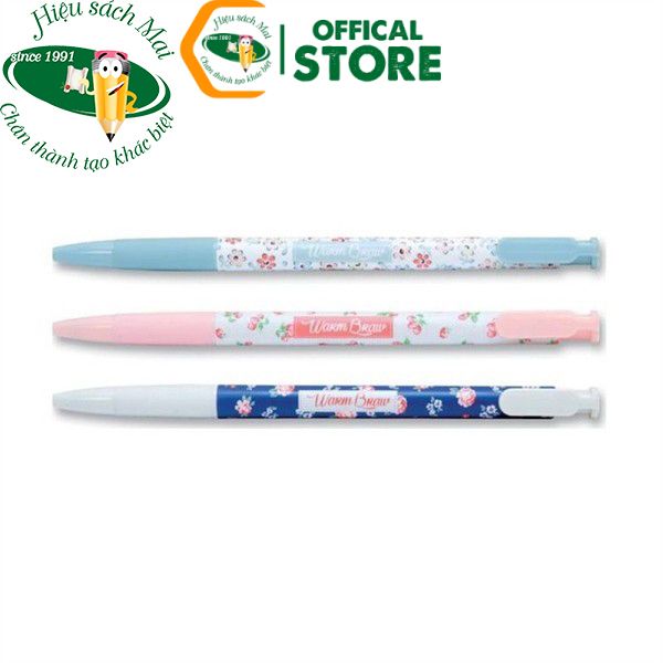 Bút Bi Bấm Màu Xanh 0.5mm Thân Hoa Chính Hãng - Có Tại Hiệu Sách Mai
