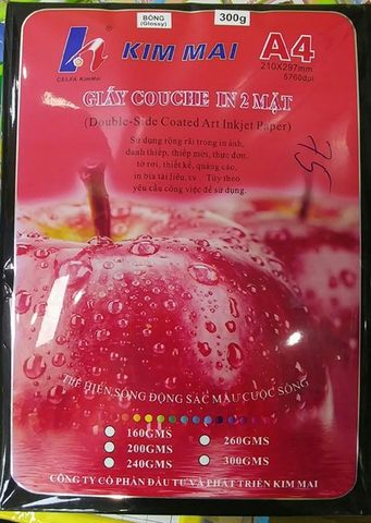 Giấy in ảnh A4 Kim Mai bóng 2 mặt 300g (50)