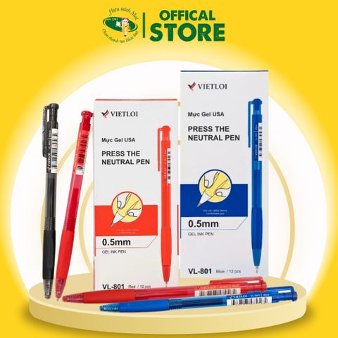 Bút Gel Bấm 0.5mm Việt Lợi Vl-801 Chính Hãng - Có Tại Hiệu Sách Mai