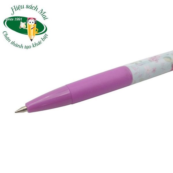 Bút Bi Bấm Màu Xanh 0.5mm Thân Hoa Chính Hãng - Có Tại Hiệu Sách Mai