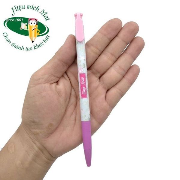 Bút Bi Bấm Màu Xanh 0.5mm Thân Hoa Chính Hãng - Có Tại Hiệu Sách Mai