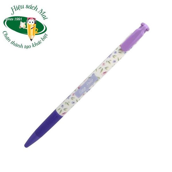 Bút Bi Bấm Màu Xanh 0.5mm Thân Hoa Chính Hãng - Có Tại Hiệu Sách Mai