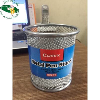 Ống Cắm Bút Lưới Sắt Tròn Comix 2259 Chính Hãng - Có Tại Hiệu Sách Mai