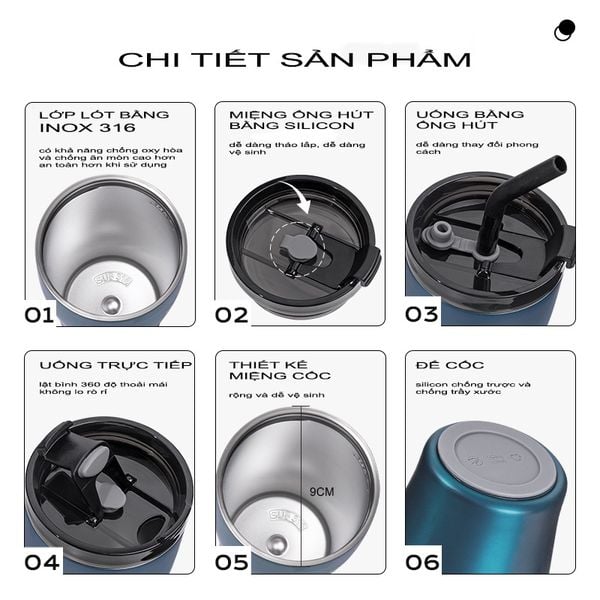 Cốc giữ nhiệt MLH9065 kèm ống hút