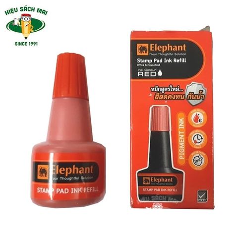 [ELEPHANT] Lọ mực dấu 30ml Đỏ Elephant sản phẩm chính hãng
