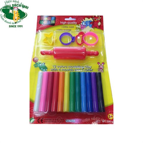 [ELEPHANT] Vỉ đất nặn 12 màu 200g + 4 khuôn 2 hình + cây lăn 0024SMR12200 (24) sản phẩm chính hãng