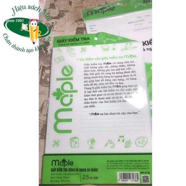 Giấy kiểm tra kẻ ngang Maple