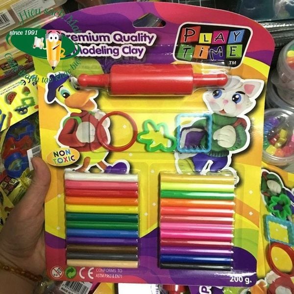 Vỉ đất nặn 12 màu 200g + 4 khuôn 2 hình + cây lăn 0024SMR12200 (24)