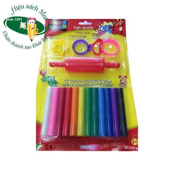 Vỉ đất nặn 12 màu 200g + 4 khuôn 2 hình + cây lăn 0024SMR12200 (24)