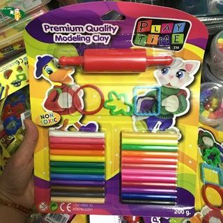[ELEPHANT] Vỉ đất nặn 24 màu 200g + 3 khuôn + 1 lăn Playtime 002-3MR24200 (24) sản phẩm chính hãng