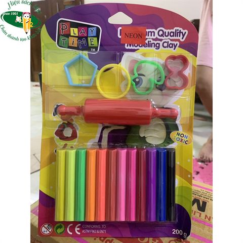 [ELEPHANT] Vỉ đất nặn 12 màu Neon 200g+4 khuôn 2 hình+ cây lăn 002-4SMR12N200 (24) sản phẩm chính hãng