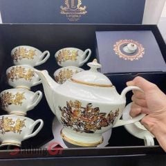  Bộ trà sứ xương Imperial hoa cúc size to (1 ấm, 6 bộ tách, 1 đựng bã) 