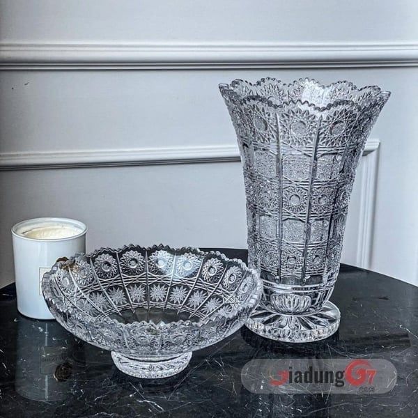 Set Lọ hoa pha lê mài Bohemia 30.5cm và chân bồng 30.5cm