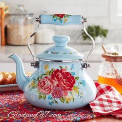  Ấm đun bếp từ The Pioneer Woman Cheerful Rose 1.8L - Trắng/Xanh 