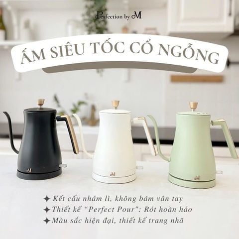 Ấm siêu tốc cổ ngỗng Perfection By M 1 lít 1300W (Trắng/ Đen/ Xanh mint)