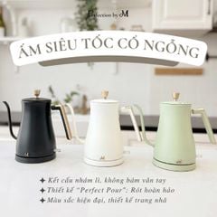  Ấm siêu tốc cổ ngỗng Perfection By M 1 lít 1300W (Trắng/ Đen/ Xanh mint) 