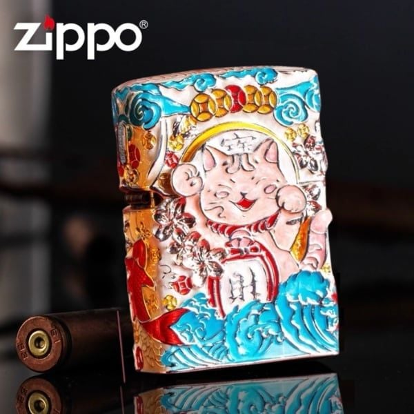 Bật lửa Zippo Mèo Thần Tài Phát Sáng - Made in USA