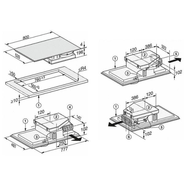 Kích thước của Bếp từ Miele KMDA 7634 FL kết hợp hút mùi