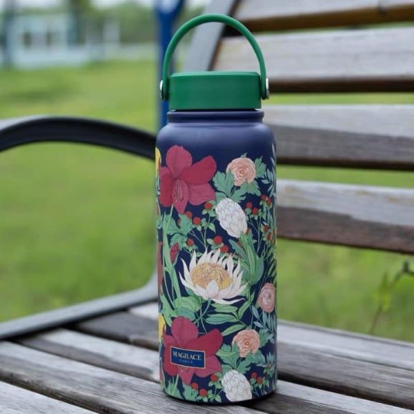 Bình giữ nhiệt Magrace 1 lít với 2 mẫu màu có họa tiết cây cỏ hoa lá