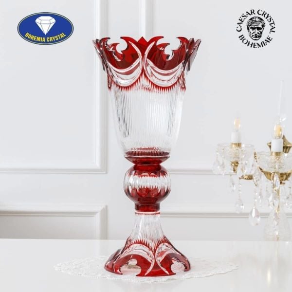 Bình hoa pha lê cúp Bohemia cao 50.5cm hoa văn khắc tay - Séc