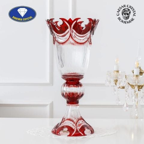 Bình hoa pha lê cúp Bohemia cao 50.5cm hoa văn khắc tay