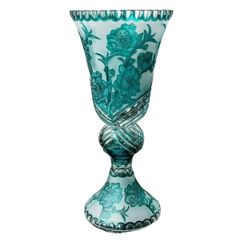 Bình hoa pha lê cúp Sakura Ales Zverina 50.5cm màu xanh
