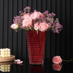  Bình hoa vân sóng Ruby cao 28cm miệng chữ nhật màu đỏ 