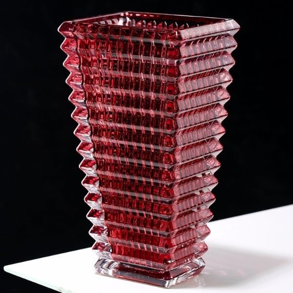 Bình hoa vân sóng Ruby pha lê cao 28cm miệng hình chữ nhật màu đỏ