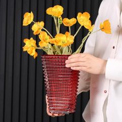  Bình hoa vân sóng Ruby cao 28cm miệng chữ nhật màu đỏ 