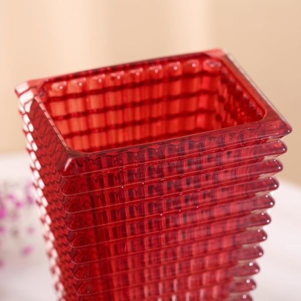 Bình hoa vân sóng Ruby pha lê cao 23cm miệng hình chữ nhật màu đỏ