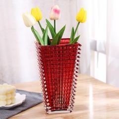  Bình hoa vân sóng Ruby cao 28cm miệng chữ nhật màu đỏ 