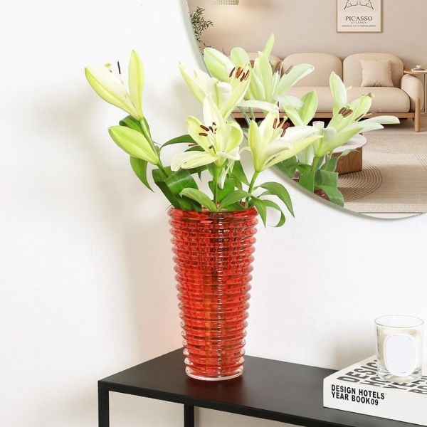 Bình hoa vân sóng Ruby pha lê cao 28cm