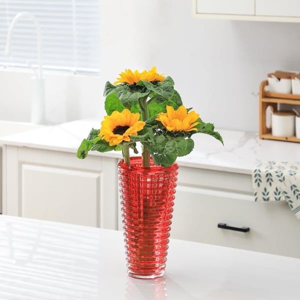 Bình hoa vân sóng Ruby pha lê cao 28cm
