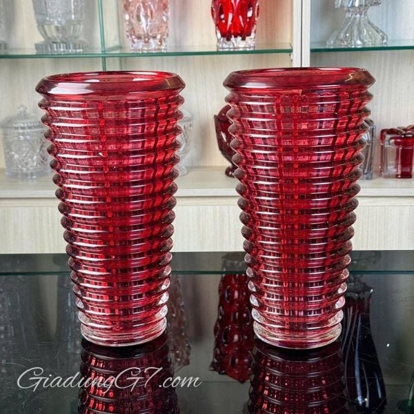 Bình hoa vân sóng Ruby pha lê cao 28cm