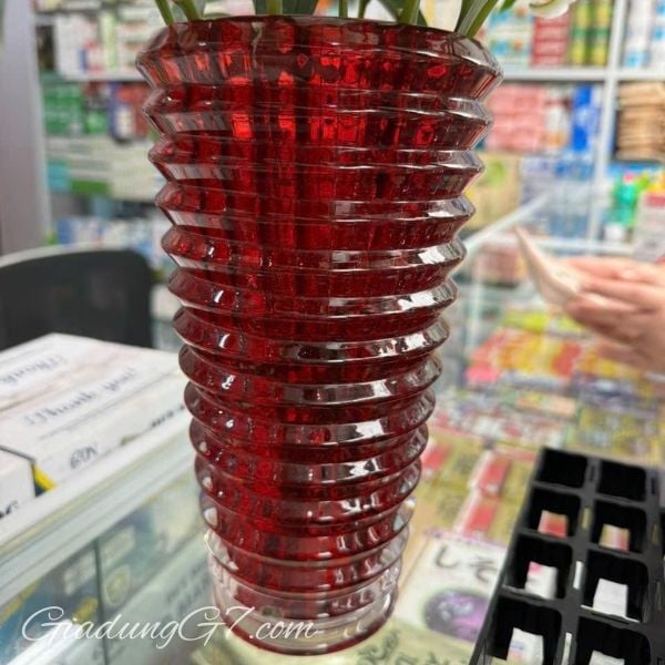 Bình hoa vân sóng Ruby pha lê cao 28cm