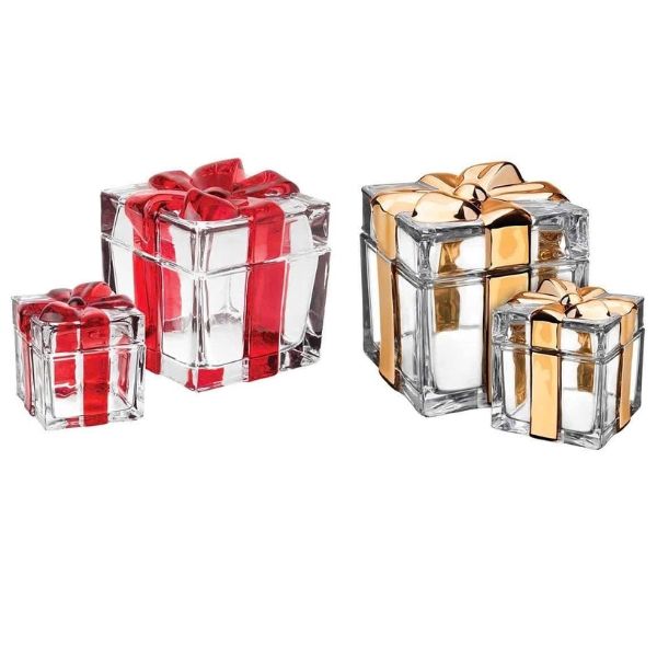 Bộ 2 hộp quà pha lê có nơ Godinger đỏ
