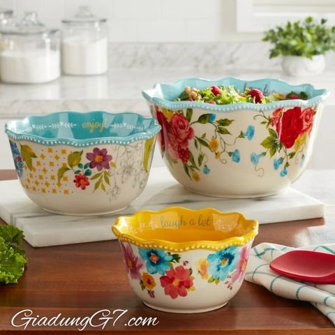 Bộ 3 Bát Gốm The Pioneer Woman Sweet Rose Sentiment