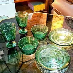  Set 18 món pha lê xanh Ranke Home - 6 bát, 6 đĩa, 6 ly 