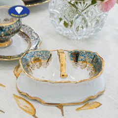  Bộ bát đĩa sứ Tiệp nền xanh dây vàng 37 món 