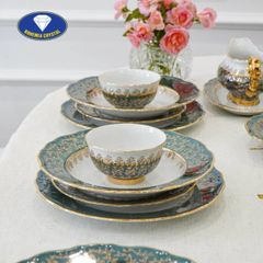  Bộ bát đĩa sứ Tiệp nền xanh dây vàng 37 món 