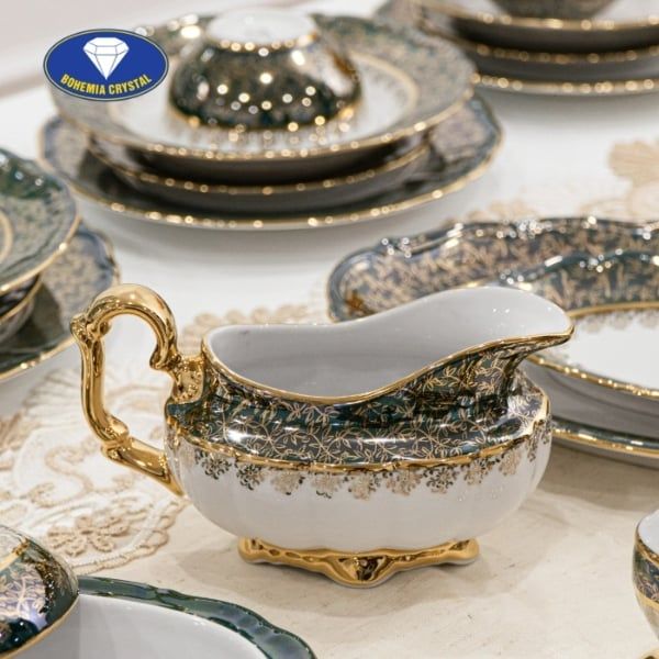 Bộ bát đĩa sứ Tiệp nền xanh dây vàng 37 món