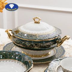  Bộ bát đĩa sứ Tiệp nền xanh dây vàng 38 món 