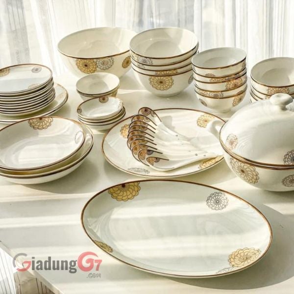 Bộ bát đĩa sứ xương Imperialondon hoa đồng tiền (50 món) nội địa Đức